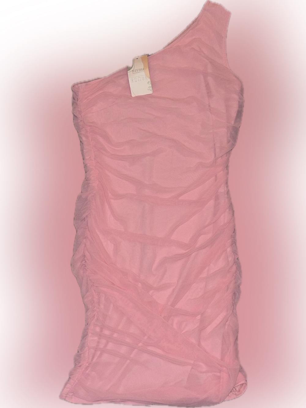 Asymmetric Pink Ruched Bandeau Dress